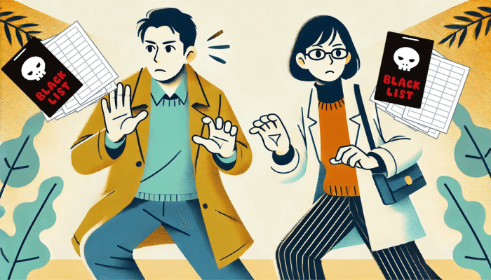 ブラックリストから避けようとする男女