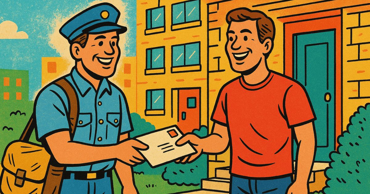 クレジットカードを本人限定郵便で受け取っている男性